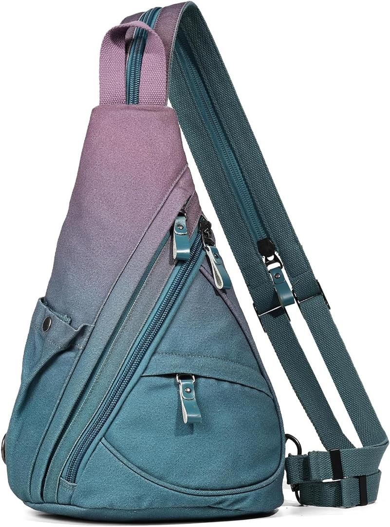 KL928 Canvas Sling Bag - Small Crossbody Backpack Shoulder Casual Daypack Rucksack for Men Women(Large Version) (Canvas-violet+grayishblue)
