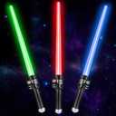3 Pack Light Up Saber for Kids, Extendable Light Up Toy Sword for Kids Adult, Blue, Red, Green Light Up Saver for Kids 3-8, Light Up Sword Set Gift for Boy Girl Party Halloween