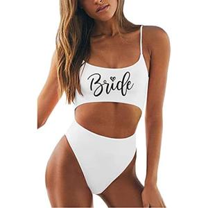 MUZHI Women's Bride One Piece Swimsuits Ruched Tommy Control Wifey Swimwear Sexy Back Crossover Swimming Bathing Suits, S