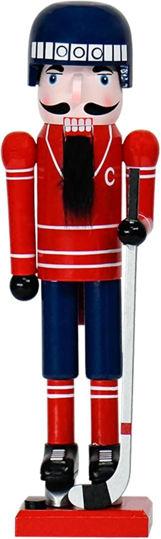 Ice Hockey Player Nutcracker Christmas Decorations - 14 Inch Handmade Wooden Figures with Hockey Stick Helmet Skates for Mantle Shelf Tabletop Home Christmas Holiday Ornaments Gifts