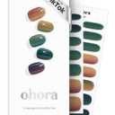 ohora Semi Cured Gel Nail Strips (N Autumn Ombre) - Green/Brown Works with Any UV/LED Lamps, Salon-Quality, Long Lasting, Easy to Apply & Remove - Includes 2 Prep Pads, Nail File & Wooden Stick