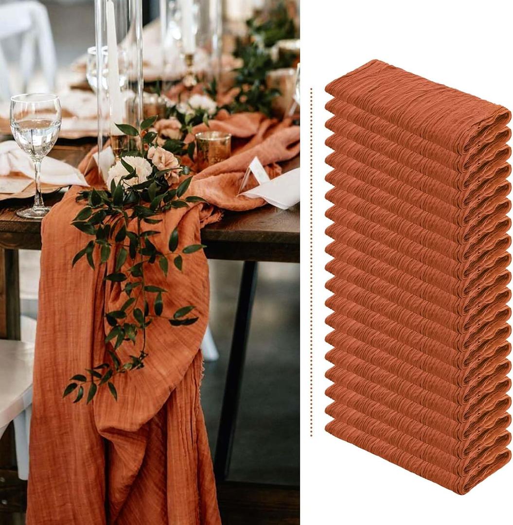 20 Pack Terracotta Cheesecloth Table Runner 10FT Long Rustic or Boho Table Runner Semi-Sheer Cheese Cloth Fabric for Wedding Decor Arch Draping Bridal Shower Party Banquet