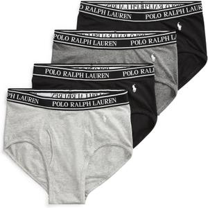 POLO RALPH LAUREN Men's P4 Stretch Classic Fit Briefs (Medium, Black/White, Andover Heather/White, Charcoal Heather/White, Black/White - 4 Pack)
