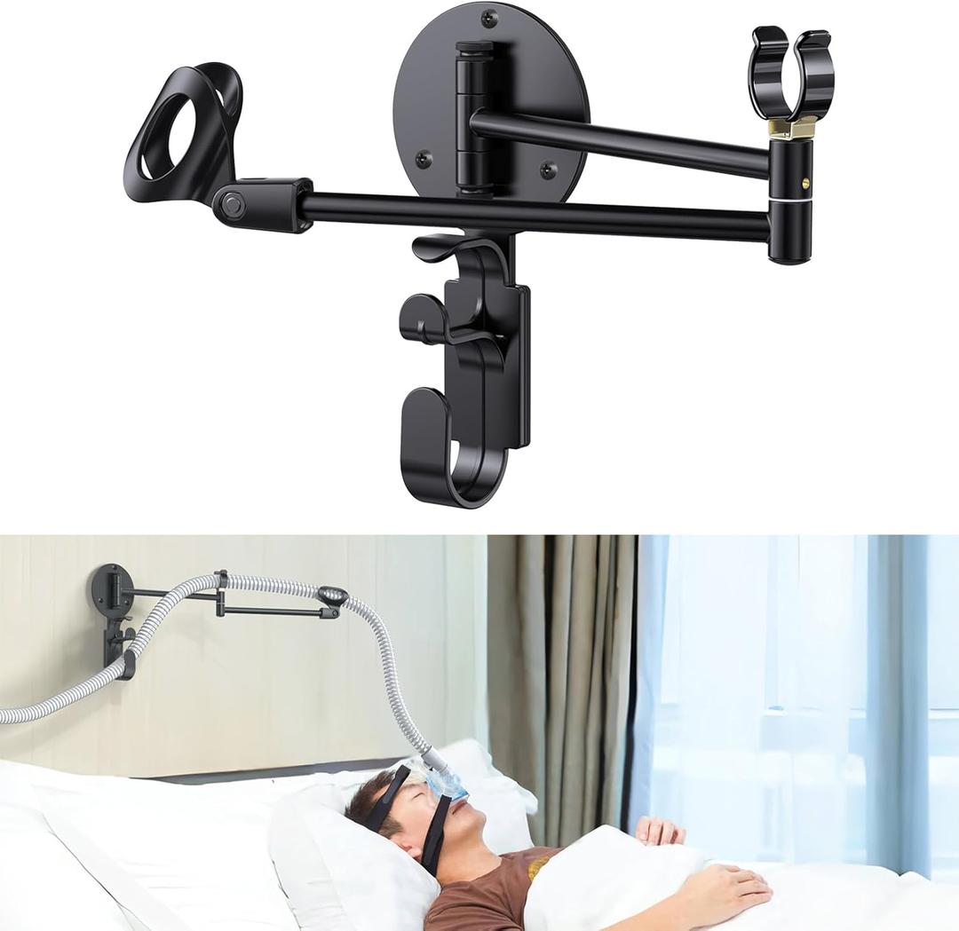 Cpap Hose Holder with Cpap Mask Following Function, Cpap Hose Hanger and Masks Hook Organizer for Bedside, Provides A Stable, Tangle-Free CPAP Supplies so You can Sleep Better (Black)