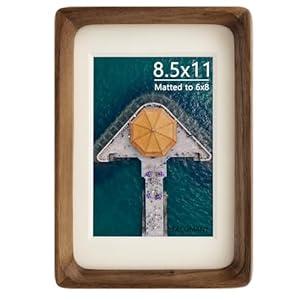 Handcrafted Natural Wood Picture Frame with Mat for Wall and Tabletop display (Walnut, 8.5x11 matted to 6x8)
