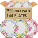 Talking Tables 144 x Pretty Floral Disposable Paper Plates Bulk Pack Afternoon Tea Mothers Day Table Party Decorations for Birthday Baby Shower, Wedding and Anniversary, Size 9"