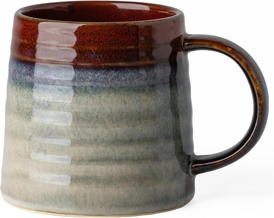 Ceramic Coffee Mugs, 16oz, Large Capacity, Wide Bottom, Transmutation Glaze Craft, Handmade Pottery Mug, Tea Cups with Handle for Office/Home, Dishwasher and Microwave Safe (Black Red)