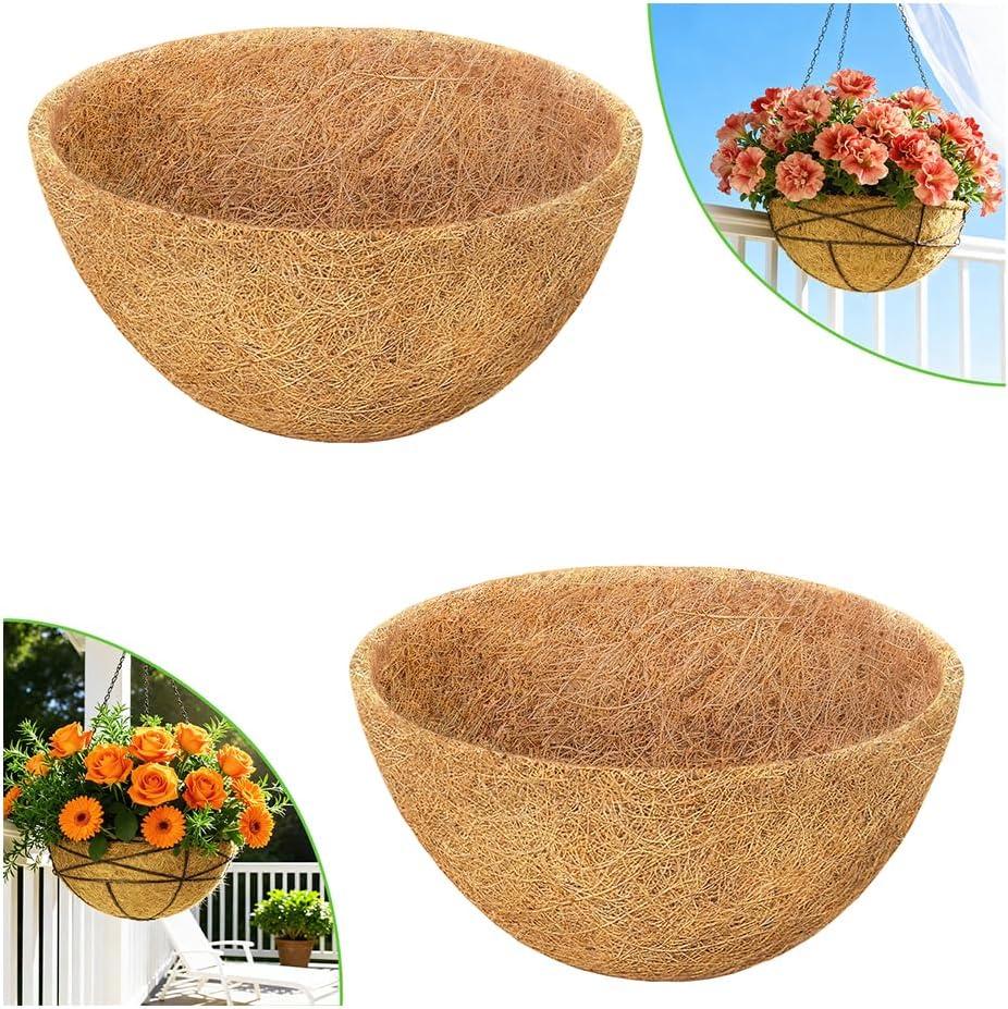 2 Pack 14 Inch Round Coconut Liners for Planters- Natural Hanging Basket Coco Coir Liners Replacement, Coconut Fiber Liner for Outdoor Garden Plants, Flower Pot, Vegetables, Fence, Decks