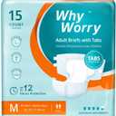 WhyWorry Adult Diapers with Tabs, Disposable Incontinence Briefs for Women & Men with Maximum Absorbency, Adult Briefs for Incontinence Overnight, Odor Control, Unisex, Medium, 15 Count