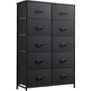 WLIVE Tall Black Dresser for Bedroom with 10 Drawers, Chest of Drawers, Dressers Bedroom Furniture, Storage Organizer Unit with Fabric Bins for Closet, Hallway, Living Room, Entryway