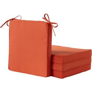 Outdoor 18 inch Square Patio Dining Chair Pads Comfortable Fiber-Filled Seat Cushions with Ties, Reversible Polyester Fabric - Rust, Set of 4