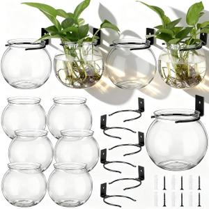 Baderke 6 Sets of Plastic Wall Planters for Indoor Plants Plant Propagation Station Hanging Planter Propagation Vases with Flower Pot Holder Ring for Artificial Wall Plants Indoor Outdoor Decor