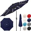 FLAME&SHADE 2 Tiers 9ft Solar Light Patio Umbrella, 40 LED lights outdoor umbrella with Centre Surround Light, Table Market Umbrella for Deck, Pool, Porch, Backyard, Garden (Navy Blue), 9 FT Double Top