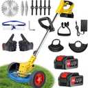 24V Electric Weed Wacker with Wheels, Cordless Grass Trimmer with 2x2000mAh Batteries & Charger, 3 in 1 Grass Stringless Lightweight Brush Cutter/Grass Trimmer/Lawn/Edger for Lawn, Garden and Yard
