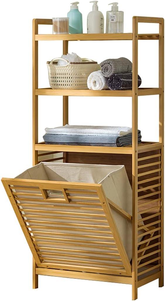 Baveke Bamboo Laundry Hamper with 3 Tier Shelves & Tilt Out Basket, Laundry Baskets Organizer Hampers Bathroom Storage Shelf for Laundry Room, Bathroom, Guest Room3-Tier, Large