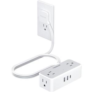 Flat Plug Extension Cord 5 FT, TESSAN Surge Protector Power Strip with 4 AC Outlets 1 USB C and 2 USB A Ports, 900 Joules Protection, Multiple Wall Outlet Extender Suitable for Home Office Dorm (Gray)
