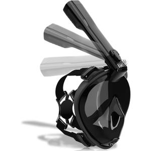 R10 Full Face Snorkel Mask Adults, Snorkeling Mask Gear for Adults&Kids, Fully Enclosed CO2 Transportation Solution, Silicone Bonding Anti-Leak&Anti-Fog, Foldable for Portability (Black SemiTransparent), Size: S/M