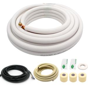 25FT Mini Split Line Set 1/4*3/8 OD HVAC Copper Tube Pipe Extension,3/8 Thickened PE Insulation Coil Air Conditioner Twin Copper Line Heating Equipment Hose with Flared Nuts (25FT (1/4+3/8) with wire)