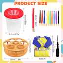 10 Pcs No Spill Painting Cups with Rotating Holder, Paint Cups with Lids for Kids, Paint Brush Cleaner Cup with Kids Art Smock, Paint Containers Arts and Crafts Supplies for Acrylic Paint, Watercolor