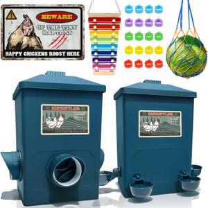 Automatic Port Chicken Feeder and Cup Waterer Set  Chicken Coop Accessories, No Waste Poultry Feeder, 3 Gallon/16 Pounds