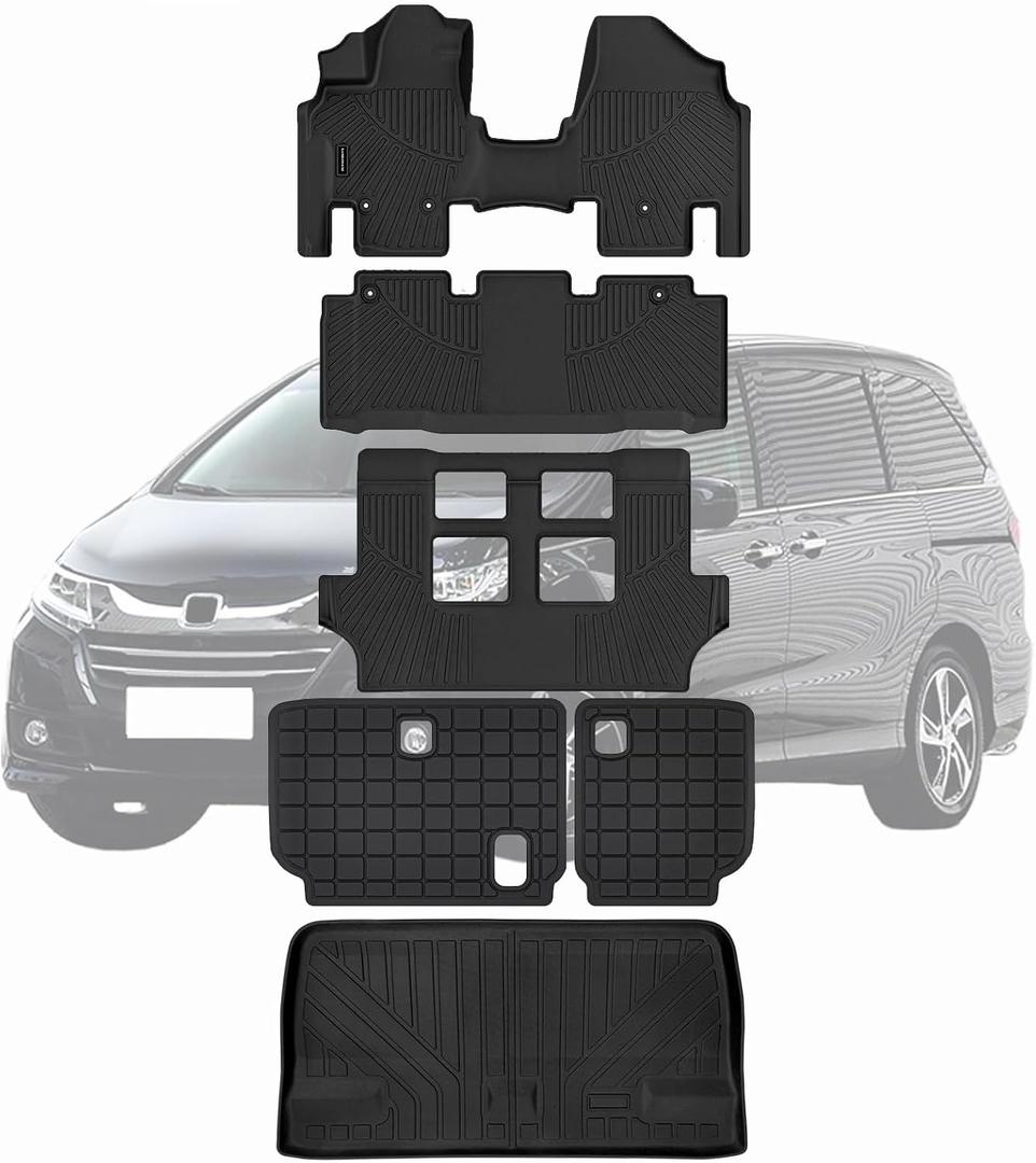 Floor Mats & Trunk Mats for 2011-2017 Honda Odyssey, TPE All Weather Protection 3 Rows Car Floor Liners with Cargo Liners Covering The backrest Accessories