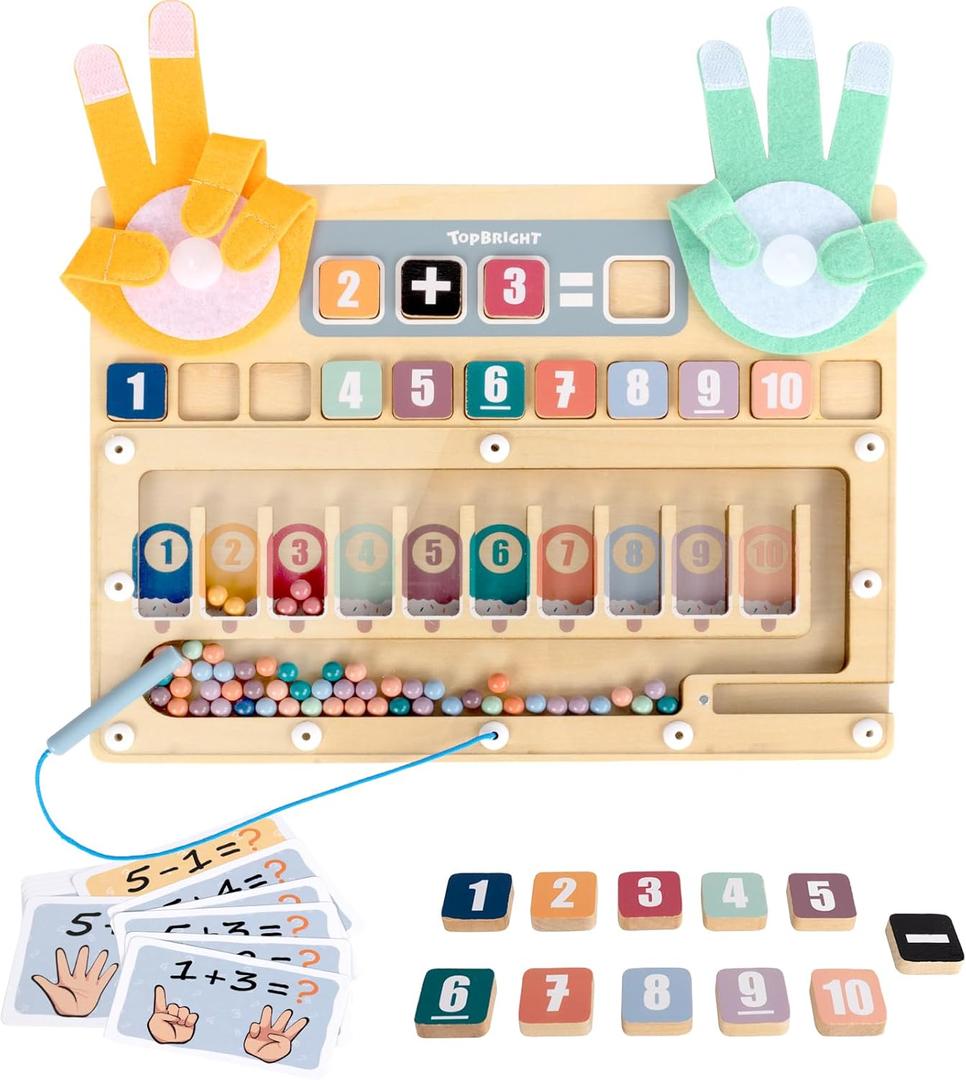 TOP BRIGHT Finger Math Addition & Subtraction Toys for Kids, Montessori Magnetic Beads Sorting Matching Learning Game for Ages 3 4 5+ Year, Educational Toys Gift for Preschoolers
