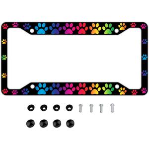 Colors of The Rainbow Dog Paw License Plate Frame 4 Holes Pet Paws Printed Car Plates Frames Colorful Auto Decorative Tag with Screws Personalized Customization (Dog Paw) (6" x 12" (Pack of 1))
