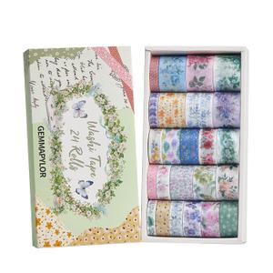 Floral Washi Tape Set 24 Rolls, Spring Decorative Masking Tape for Junk Journal, Scrapbooking Supplies, DIY Crafting Supplies