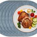Enaskv Round Placemats Set of 6, Faux Leather Heat Resistant Place Mats Reversible Waterproof Oil-Proof Non-Slip Wipeable Mat for Kitchen Dining Table Indoor Outdoor, Sky Blue