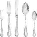 KINGSTONE Vintage Carved Silverware Set, 5-Piece 18/10 Stainless Steel Flatware Cutlery Set with Retro Royal Thick Handle, Tableware Utensils for Home, Restaurant, party, Wedding, Dishwasher Safe