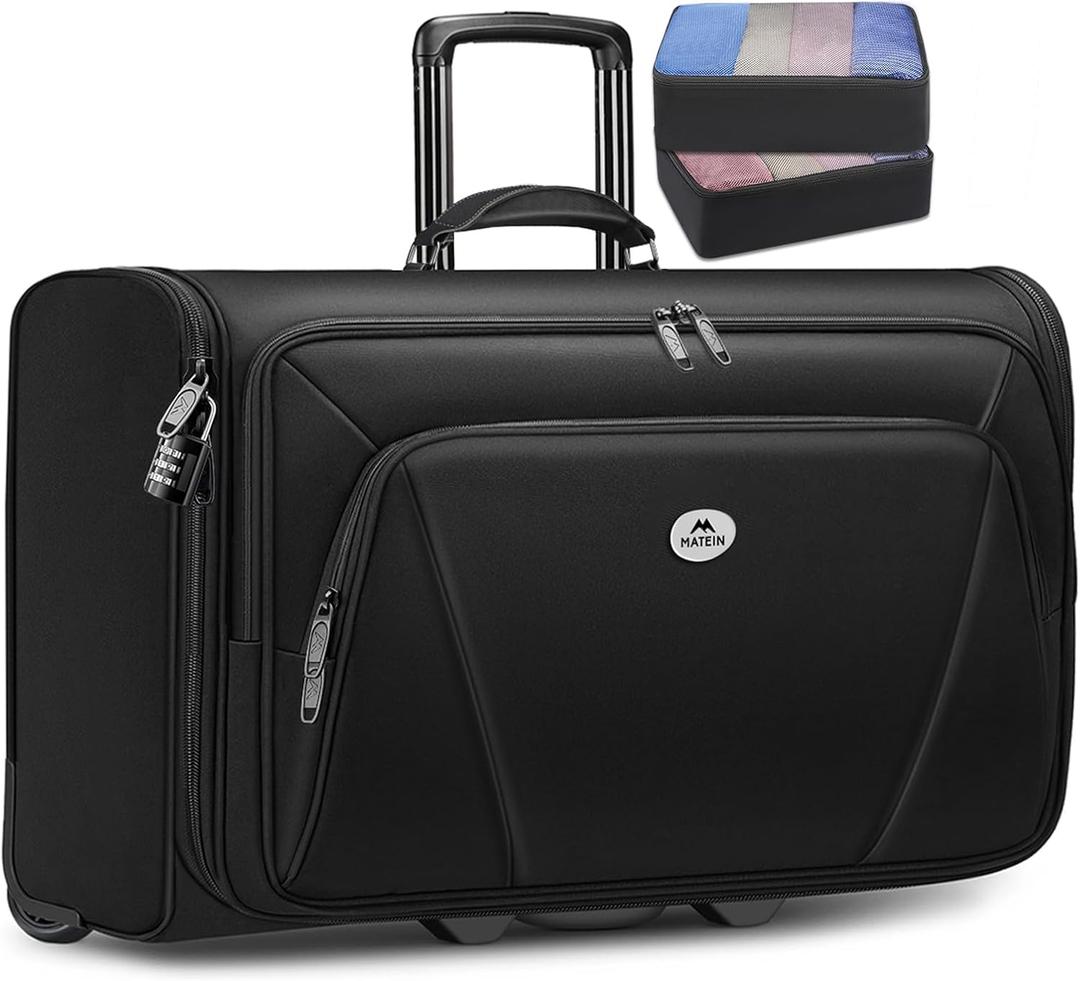 MATEIN Rolling Garment Bags for Airline Travel, Wheeled Carry On Garment Bag with Wheels & 2 Packing Cubes, Wrinkle Free Business Suit Luggage Suitcase Fits 17.3" Laptop for Men Women, Black, Medium - Carry-On