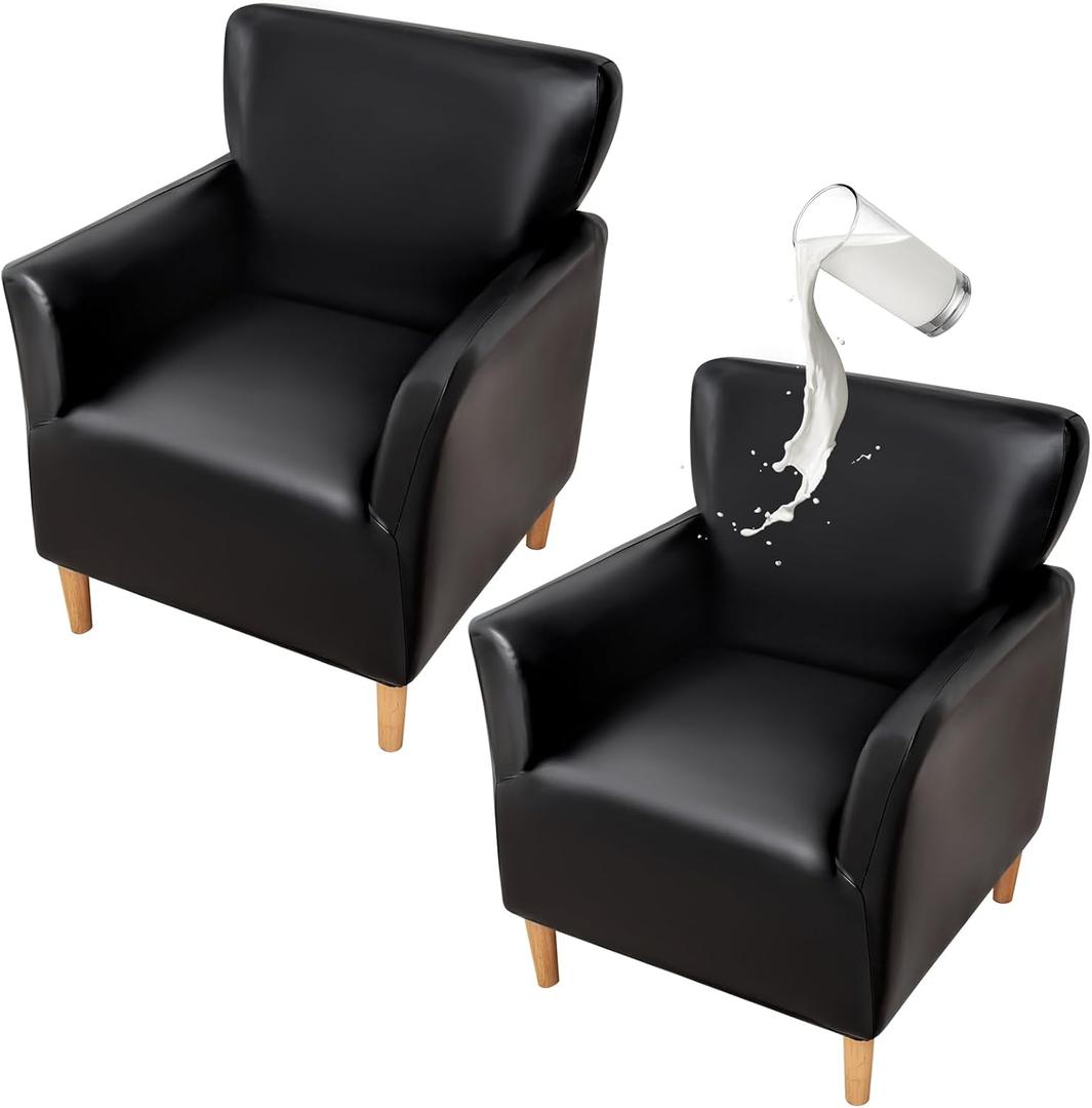 FUANGUI Waterproof PU Leather Banquet Armchair Slipcover Chair Covers with Arms, Stretch Club Chair Slipcover Soft Sofa Covers Anti-Slip Furniture Protector for Dogs Pets Home Living Room Decor
