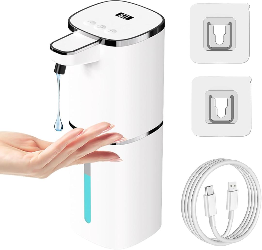 Automatic Liquid Soap Dispenser Touchless, USB Rechargeable Smart Hand Soap Dispenser, 9-Level Adjustable, Physical Button Operation, 13.5oz/400mL Wall Mounted for Bathroom Kitchen Dish Soap (White)