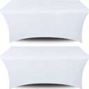 Stretch Spandex Table Covers 6FT, Pack of 2 Fitted Tablecloths for Rectangle Tables, Stretchy Wrinkle Resistant Folding Table Cover, White