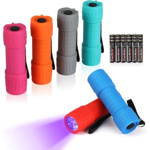 EverBrite Black Light Flashlight 6 Pack, UV Mini Flashlight, 9-Led 395nm Detector for Pet Urine, Stains, Scorpions, 18 AAA Batteries Included