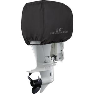 Explore Land Outboard Motor Cover - Waterproof 600D Heavy Duty Boat Engine Hood Covers - Fit for Motor 115-225 HP, Black