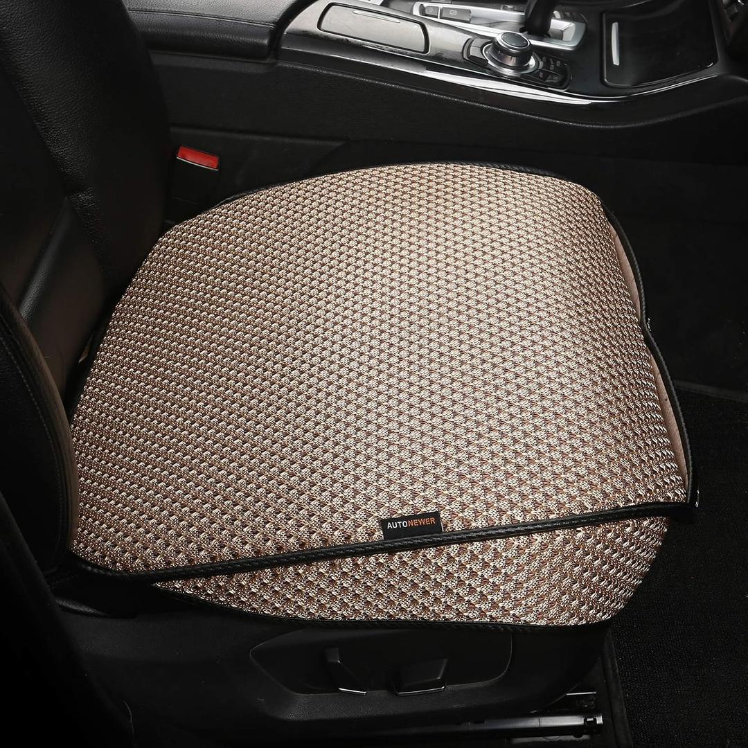 Auto Newer Breathable Universal Four Seasons Car Seat CoversLuxury Car Seat Cushion Protectors for Front Seat Bottoms,Compatible with 95% Vehicles Fit for Cars Truck SUV (Gold Beige,1PCS)