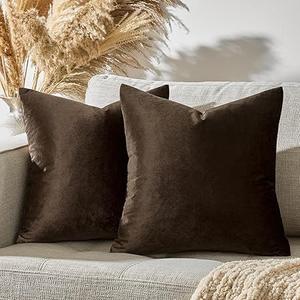 GIGIZAZA Brown Velvet Pillow Covers 16x16,Square Solid Throw Pillow Covers Decorative Modern Pillows Small Vintage Cases for Couch Pack of 2