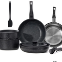 15PCS Pots and Pans Set Non Stick, Kitchen Cookware Sets with Detachable Handle, Ceramic Cookware Sets, Non Stick RV Cookware Cooking Set, Dishwasher  Oven Safe, PFOA Free, Black