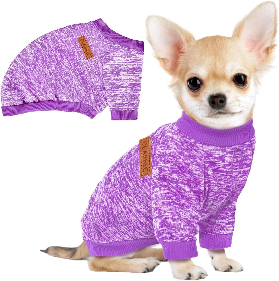 1 Pc Dog Sweaters for Small Dogs Girl Boy Winter Fleece Clothes Warm Soft Dog Sweatshirt Outfit for Dogs Cats Pet Apparel, Purple, S (Back: 11.8", Chest: 15.7", 5.5-10 lbs)