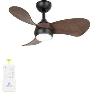Ceiling Fan with Light for Bedroom: 30 Inch Small Quiet Ceiling Fan with Remote Control - 6 Speeds and 3CCT - DC Motor Reversible - Indoor Outdoor Use - 3 Blades Walnut