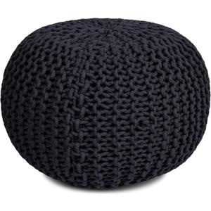 BIRDROCK HOME Round Pouf Ottoman Foot Rest - 18.5”x18.5”x15” Boho Compact Comfortable Soft Cotton Braided Foot Stool Seat with Bean Bag Filling for Living Room, Bedroom, or Nursery (Charcoal Gray)