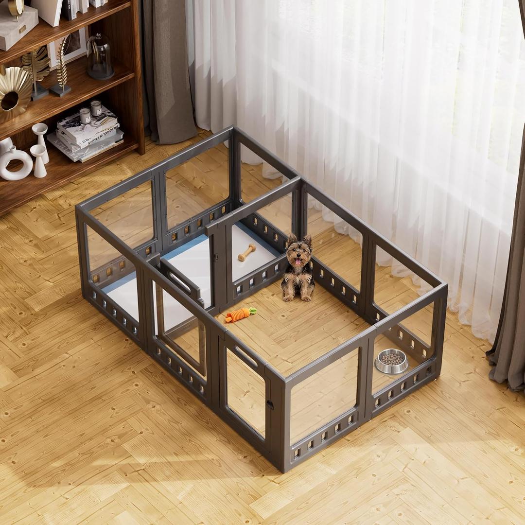 Clear-air Dog Playpen Indoor Acrylic Pen, 24" H, Black, 12 Panels