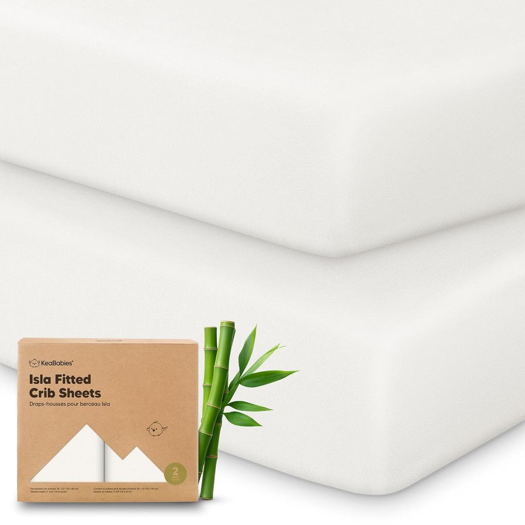 KeaBabies 2-Pack Baby Crib Sheets for Boys, Girls - 52x28 Viscose Derived from Bamboo Toddler Bed Sheets Neutral, Fitted Crib Mattress Cover for Standard Baby Bedding, Soft & Cozy (Soft White)
