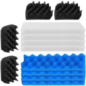 12 Pack Bio Foam Compatible with Fluval 406 & 407 Canister Filter, Filter Sponge Replacement Aquarium Filter Media for Biological Filtration, Including Blue White Black Filter Media Replacement Kit