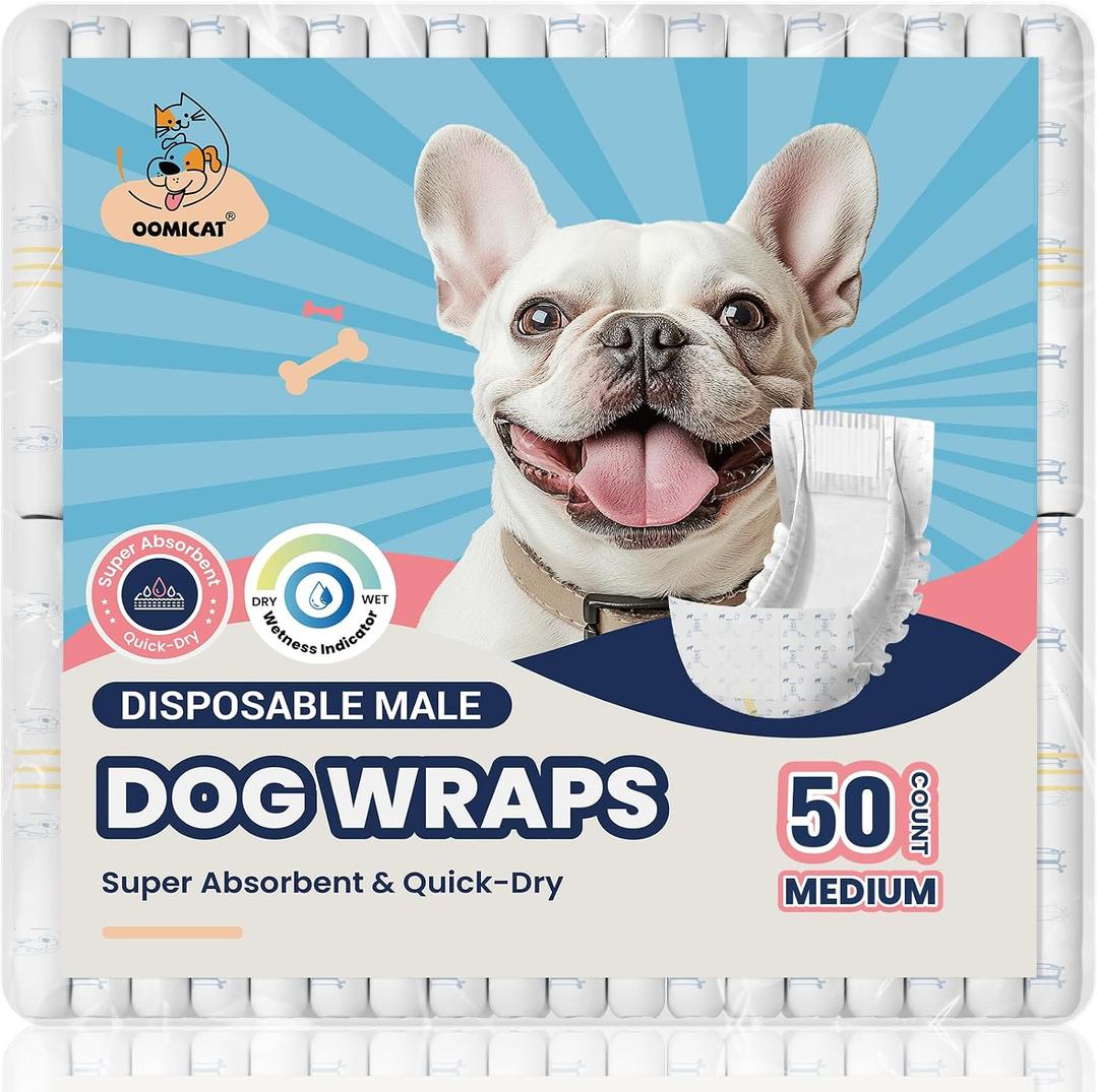 Disposable Dog Diapers Male M, Breathable Male Dog Wraps with Color Change Strip, Durable Belly Bands for Male Dogs Medium Breeds