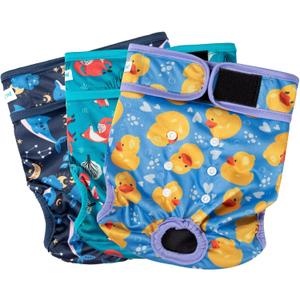 Paw Legend Washable Reusable Female Dog Period Diapers for Heat Doggie Puppy Diapers for Female Dogs (3 Pack, X-Large) (Duck, Fox, Whale)
