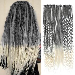 Clip in Dreadlock Extension Sets,9PCS 36 Strands 3 Styles in 1Mixed Boho Curly Ended Clip in Dreadlock 24inches Thin Soft Dread Extenisons for Women (1B/613,9 Clips)
