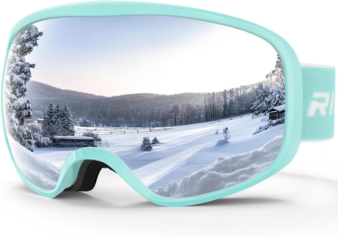 Ski Goggles Snowboard Goggles for Men Women Adults Youth,Over Glasses OTG/100% UV Protection/Anti-fog/Wide Vision (A19-teal/Silver)