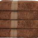 Superior Bath Towel Set, Rayon from Bamboo Cotton Blend, Ideal for Bathroom, Guest Bathroom, and Beach, Modern Style with Solid Dobby Border, Includes 4 Pieces; Bath Towels, Cocoa